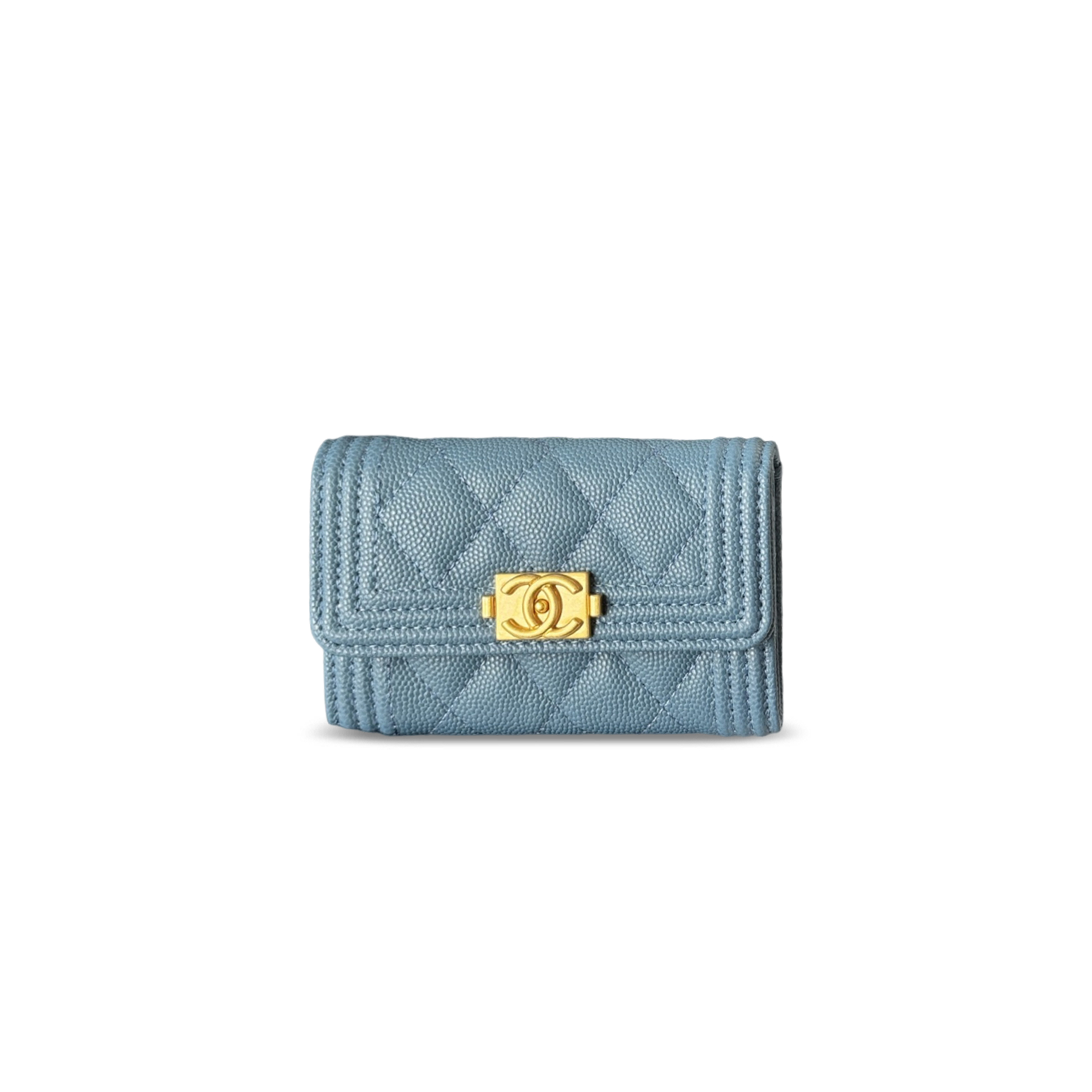 CHANEL BOY CHANEL FLAP CARD HOLDER GRAINED CALFSKIN BLUE A80603 (11*8.5*3cm)